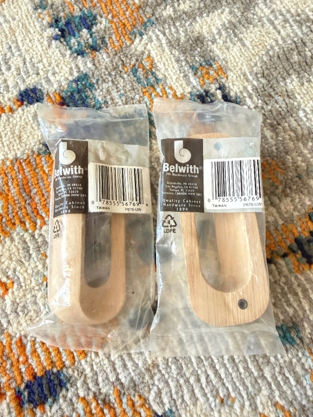 Lot of 2 New Belwith Cabinet Hardware unfinished wood door pull handle P676-UW